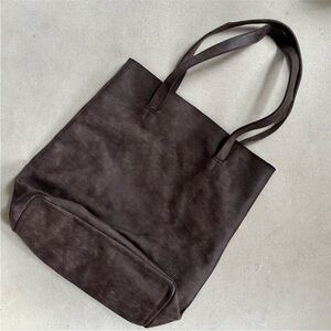 Brown Faux Vegan Leather Tote Bag